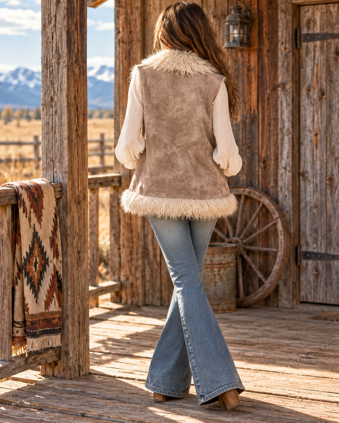 Cowboy Take Me Home Sherpa Suede Fur Trim Vest