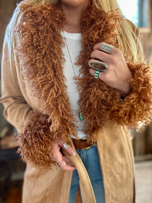 Penny Lane Almost Famous Shaggy Fur Trim Suede Jacket