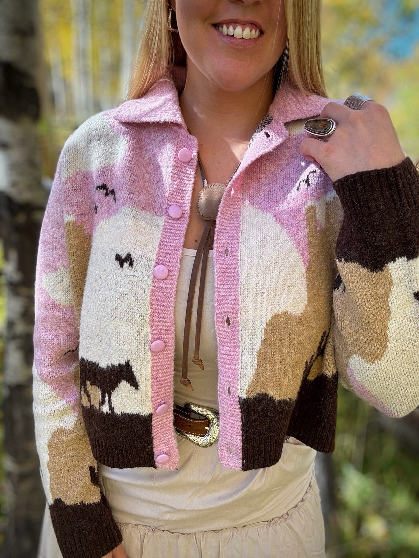 Sunset Canyon Knit Horse Sweater Cardigan - Lil Bee's Bohemian