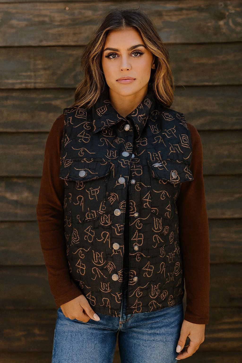 Cowpoke Cattle Brand Printed Quilted Vest