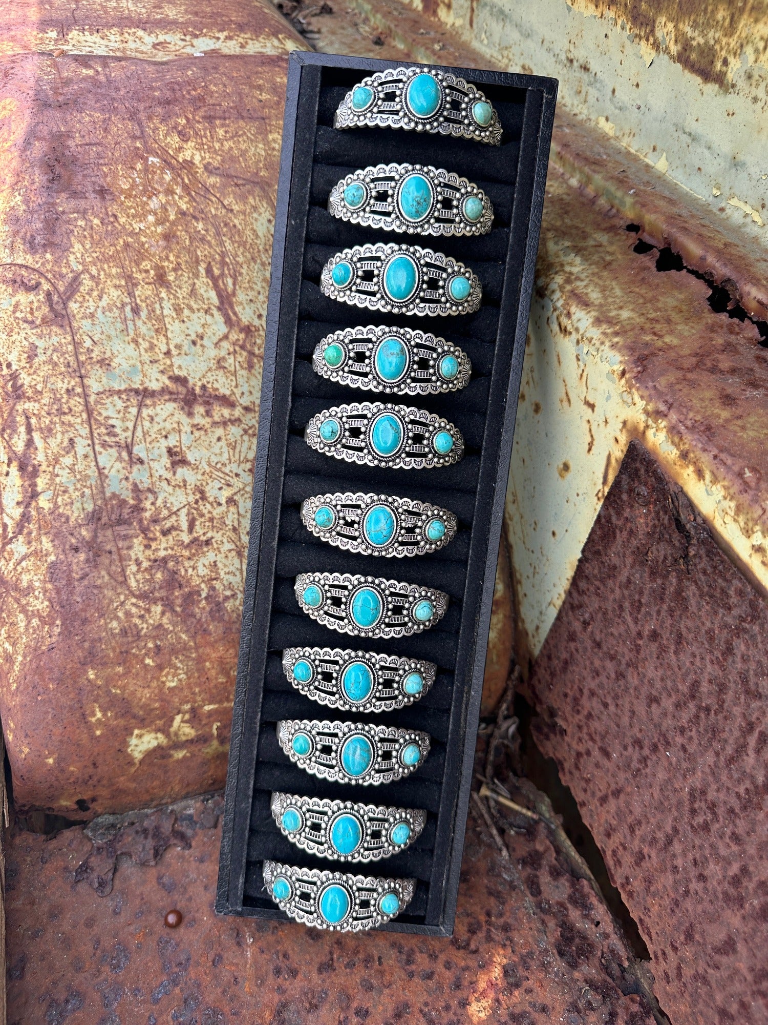 Turquoise Stone Silver Cuff Bracelet 