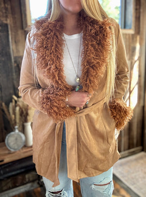 Penny Lane Almost Famous Shaggy Fur Trim Suede Jacket