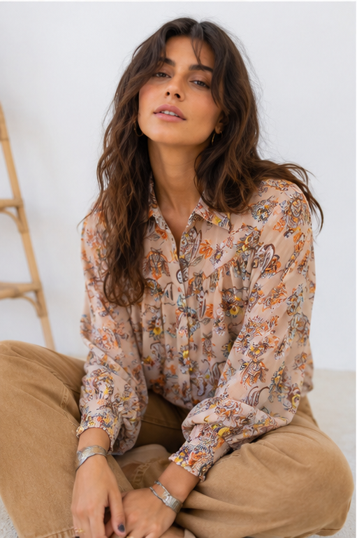 Always On My Mind Taupe Paisley Yoke Blouse