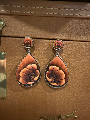 Handtooled Bloom Leather Flower Earrings