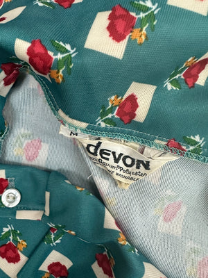 Devon Retro Floral Checkered Print Vintage Button Up Blouse - Size S/M - 2/4/6