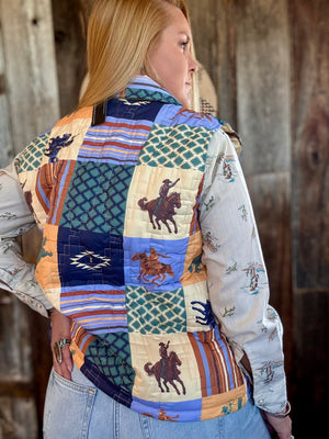 Saddle Up Patchwork Cowboy Printed Quilted Vest