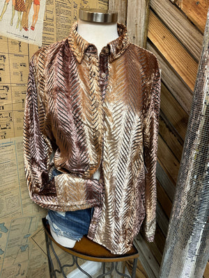 All Fired Up Ombre Burnout Velvet Button Up Blouse