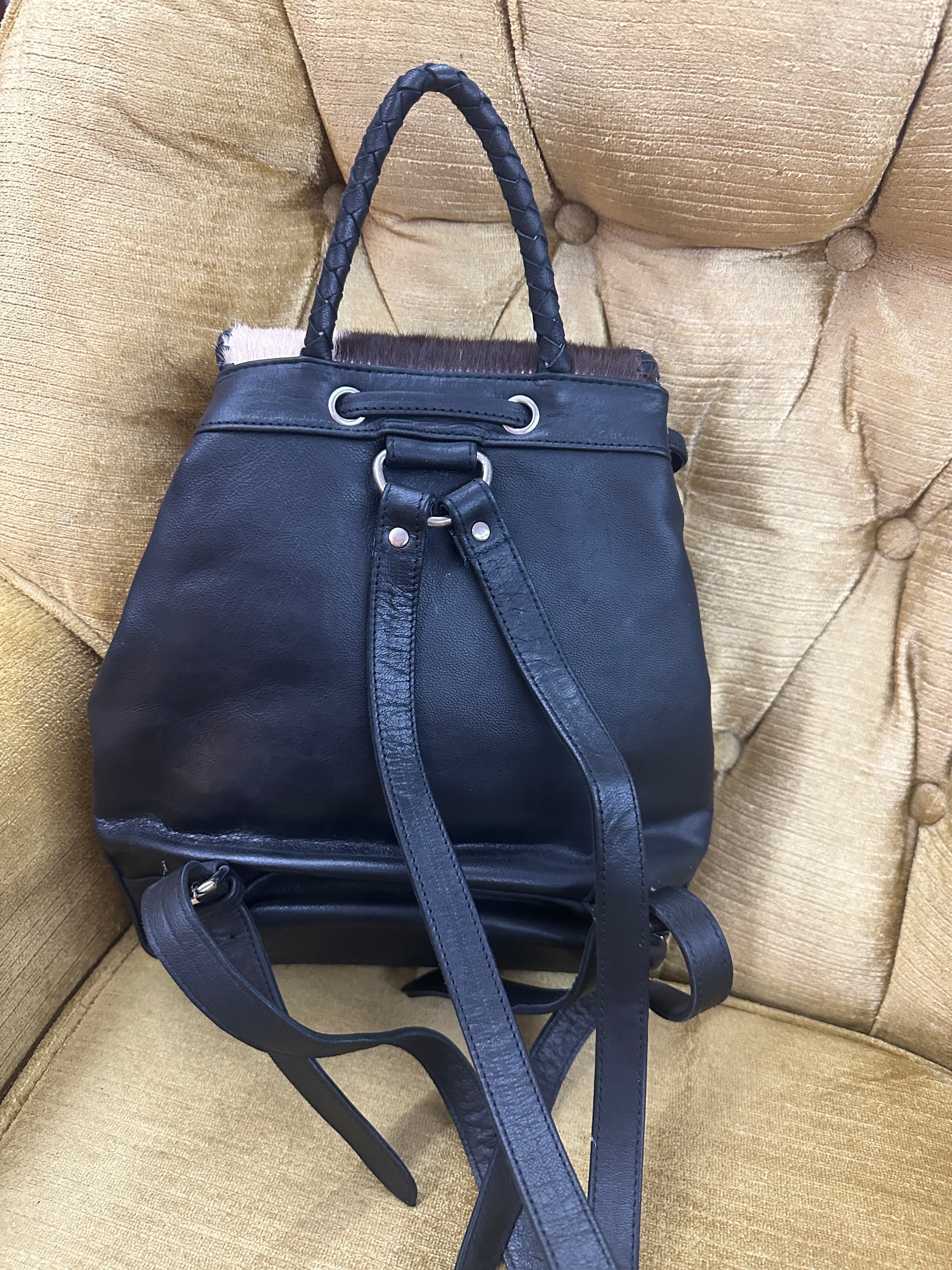 SAUDARA The Label Hair On Hide Antique Buckle Leather Backpack  ~ Queen Bee's Closet Tab