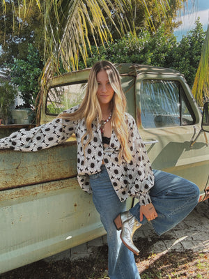 White Wedding Retro Floral Button Up Blouse PREORDER MAY 2026