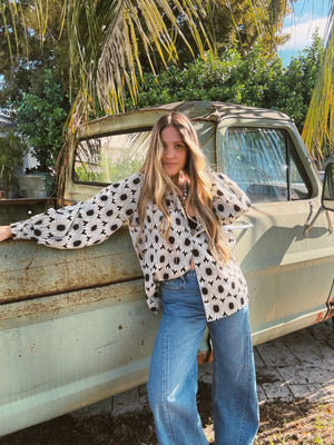 White Wedding Retro Floral Button Up Blouse PREORDER MAY 2026