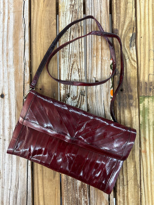 Vintage Burgundy Red Eel Skin Leather Cross Body Purse &/or Clutch