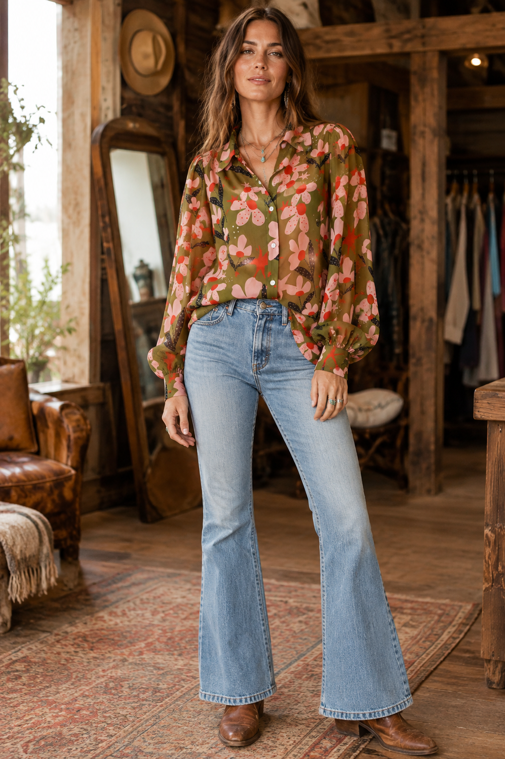 Sister Golden Hair Sheer Flower Blouse