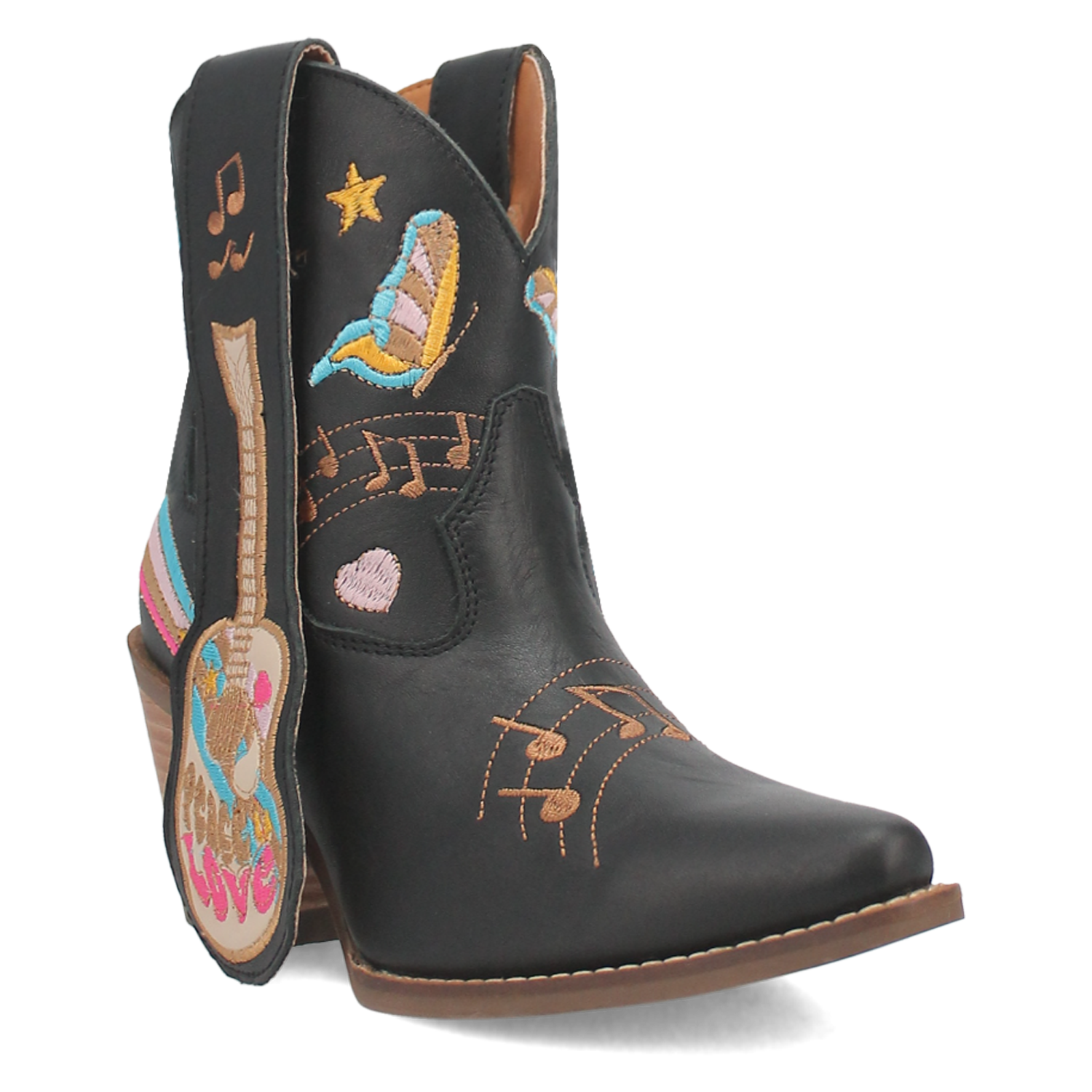 Melody Black Leather & Embroidered Bootie (DS)