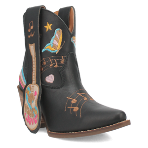 Melody Black Leather & Embroidered Bootie (DS)