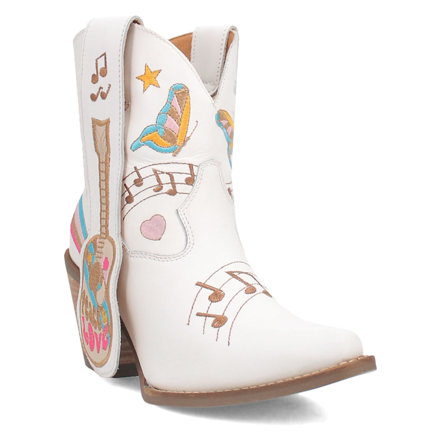 Melody White Leather & Embroidered Bootie (DS)