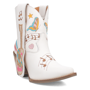 Melody White Leather & Embroidered Bootie (DS)