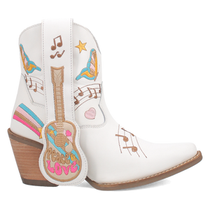 Melody White Leather & Embroidered Bootie (DS)