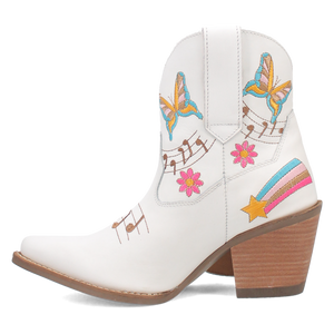 Melody White Leather & Embroidered Bootie (DS)