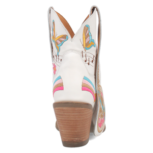 Melody White Leather & Embroidered Bootie (DS)