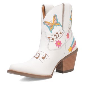 Melody White Leather & Embroidered Bootie (DS)