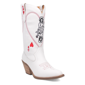 Queen A Hearts White Leather Boot (DS) ~ BACKORDER NOVEMBER 2024