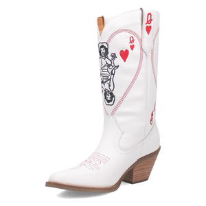 Queen A Hearts White Leather Boot (DS) ~ BACKORDER NOVEMBER 2024