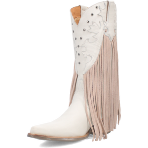 Hoedown Off White Leather Fringe Boots (DS)