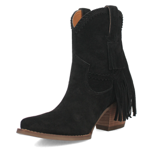 Fandango Black Suede Leather & Fringe Bootie (DS)