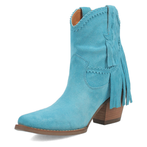 Fandango Blue Suede Leather & Fringe Bootie (DS)