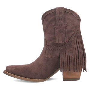 Fandango Brown Suede Leather & Fringe Bootie (DS)