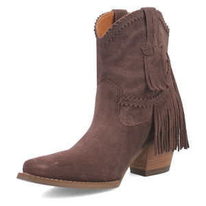 Fandango Brown Suede Leather & Fringe Bootie (DS)