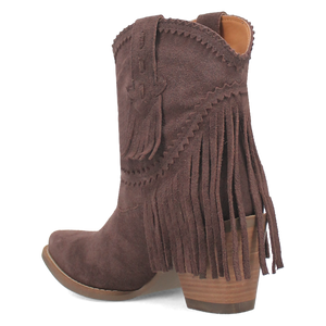 Fandango Brown Suede Leather & Fringe Bootie (DS)