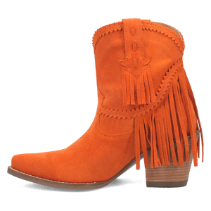 Fandango Orange Suede Leather & Fringe Bootie (DS)