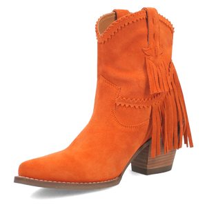 Fandango Orange Suede Leather & Fringe Bootie (DS)