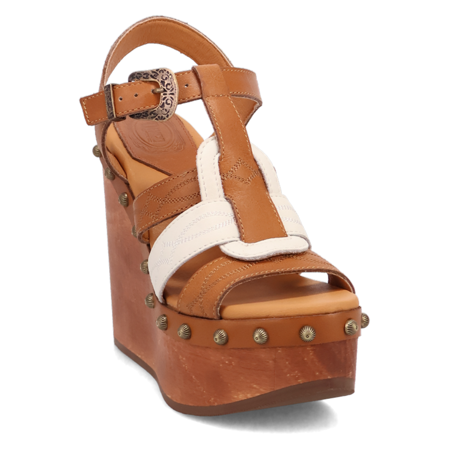 Cosmo Tan Wooden Platform Wedge Heel Sandal (DS) DP