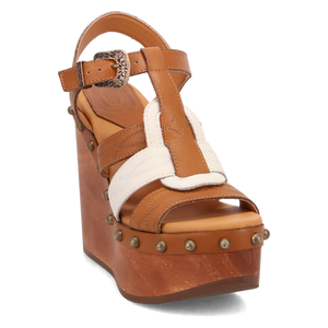 Cosmo Tan Wooden Platform Wedge Heel Sandal (DS) DP
