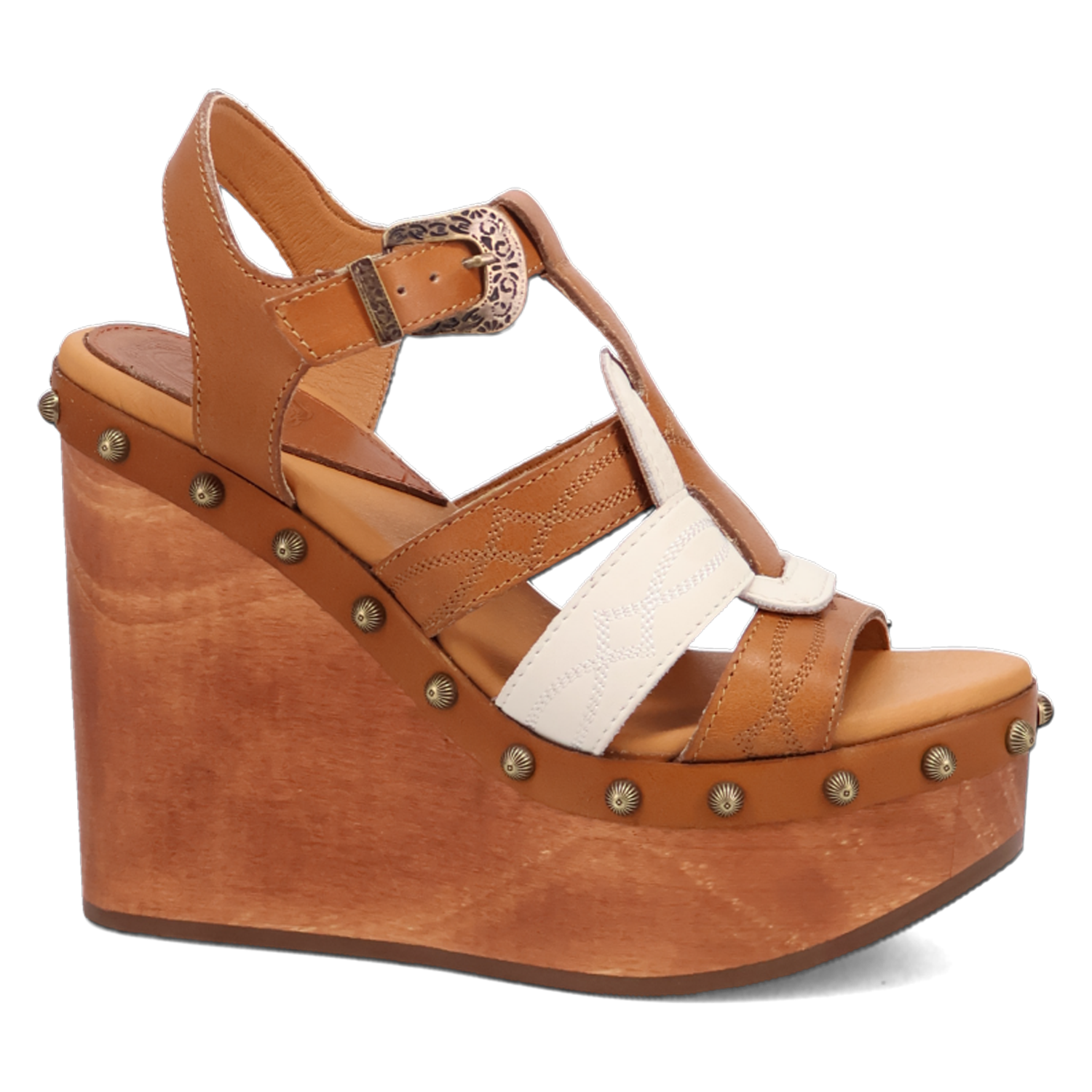 Platform Sandals Wooden Heel Platform Shoes Brown LEATHER 1970s