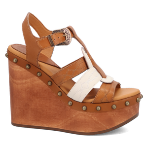 Cosmo Tan Wooden Platform Wedge Heel Sandal (DS) DP
