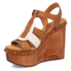 Cosmo Tan Wooden Platform Wedge Heel Sandal (DS) DP