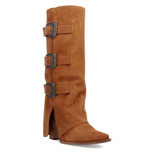 Buckle Bunny Camel Suede Leather Boot (DS) DP