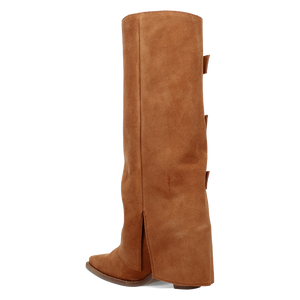 Buckle Bunny Camel Suede Leather Boot (DS) DP