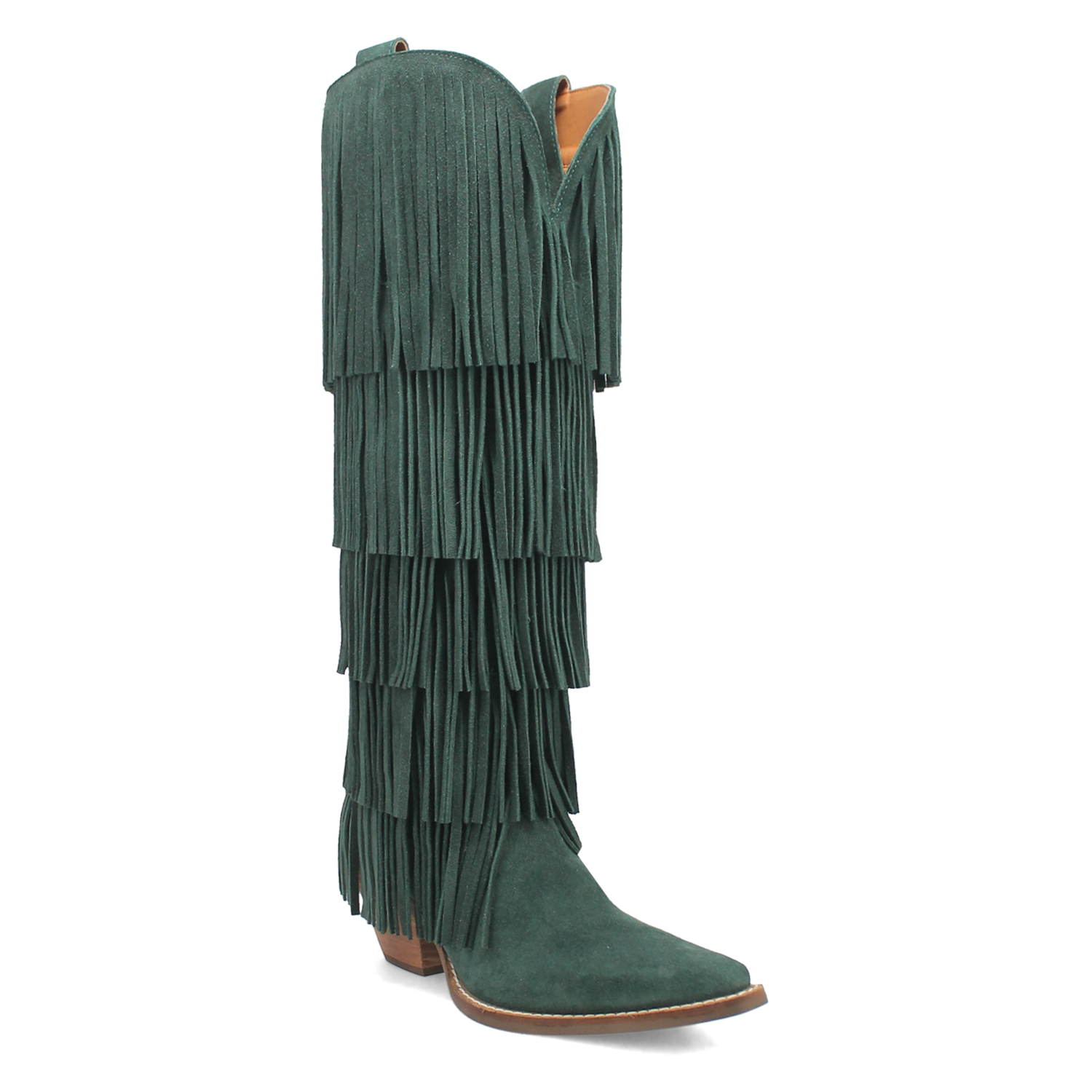 Wild Child Green Suede Leather Fringe Boots (DS)