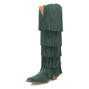 Wild Child Green Suede Leather Fringe Boots (DS)