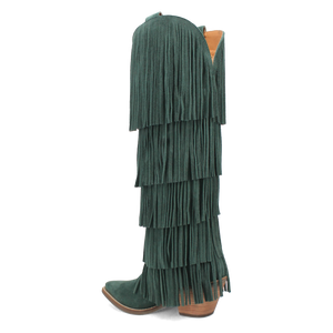 Wild Child Green Suede Leather Fringe Boots (DS)