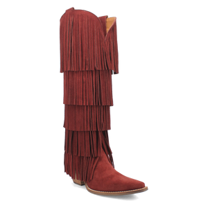 Wild Child Burgundy Suede Leather Fringe Boots (DS)