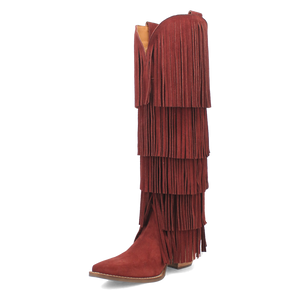 Wild Child Burgundy Suede Leather Fringe Boots (DS)