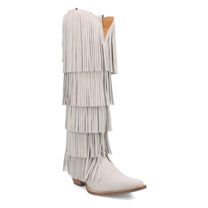 Wild Child White Suede Leather Fringe Boots (DS)