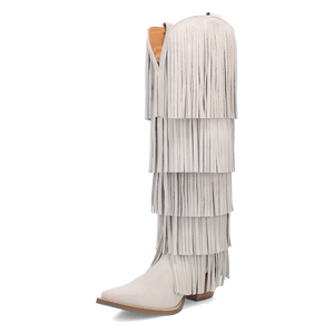 Wild Child White Suede Leather Fringe Boots (DS)