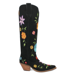 Flower Power Black Suede & Floral Embroidered Boot (DS)