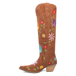 Flower Power Brown Suede & Floral Embroidered Boot (DS)